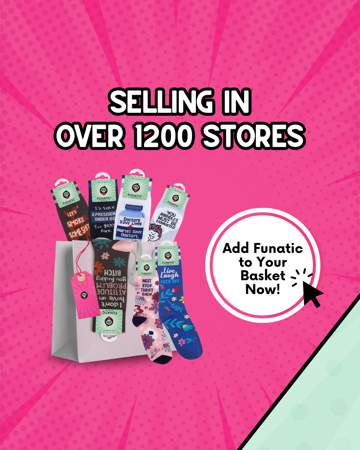 Funatic - About Face Designs - Nice Enough Merch Co – Großhandel Socken - Unisex – Nächster Halt Secondhandladen Socken | Lustig | Funatic4