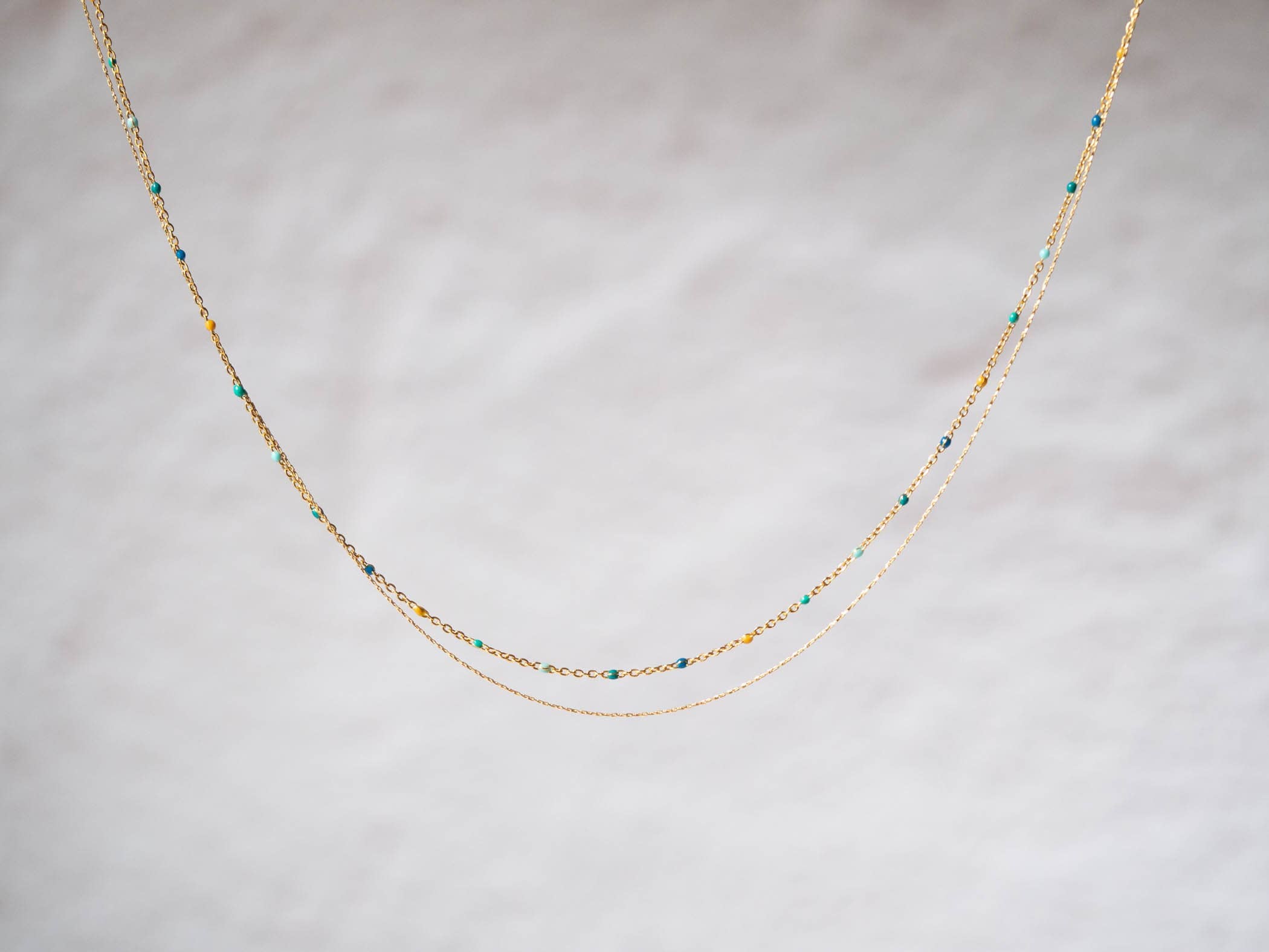 Atelier Vivienne - Wholesale Beaded/Pearl Necklace - Ultra fine delicate minimalist double row necklace//colored resin pearls//fine gold//delicate jewelry//French handmade creation7