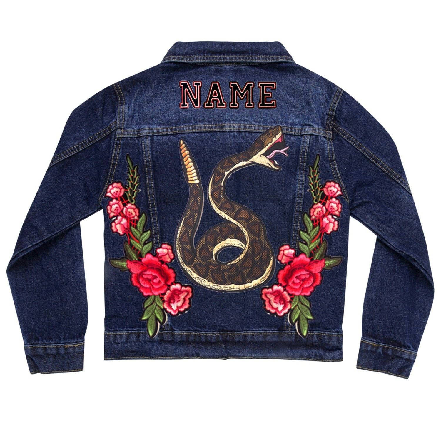 Cat in the Hood - Vendita all'ingrosso Giacca di jeans - Bambini - Giacca di jeans serpente e rose verde3