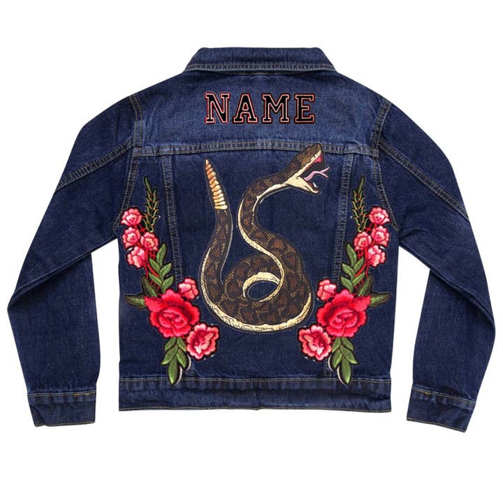 Cat in the Hood - Vendita all'ingrosso Giacca di jeans - Bambini - Giacca di jeans serpente e rose verde3