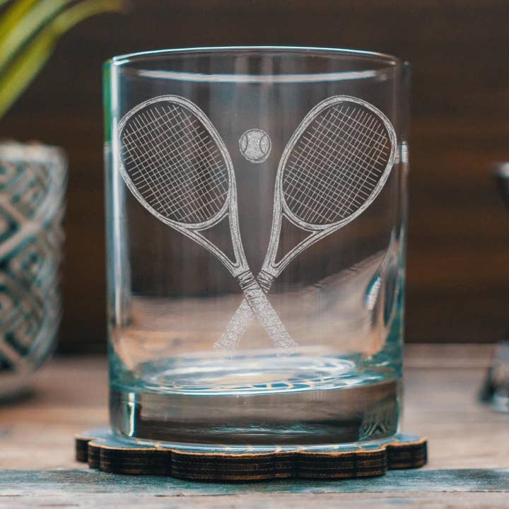 Tennis Ball & Racket Glasses for wholesale by Benoit's Design Co.