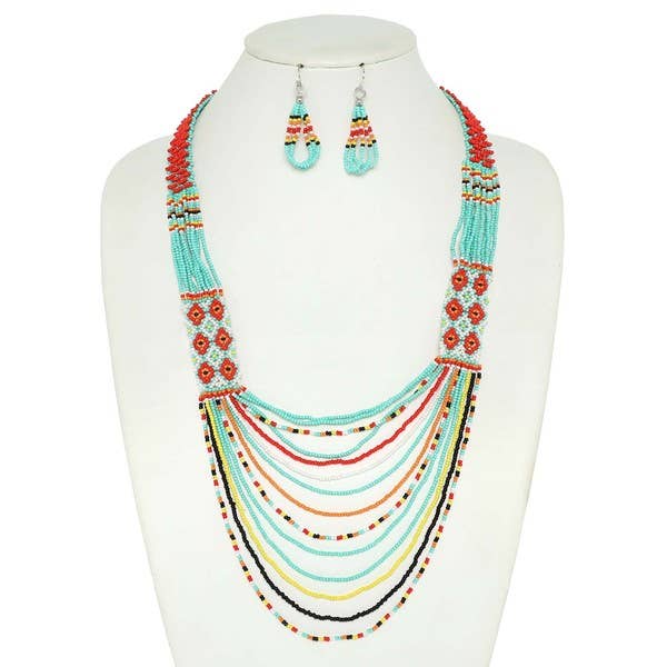 anbfashion - Wholesale Jewelry Set - NATIVE AMERICAN BEADED MULTI STRAND NECKLACE SET N142682