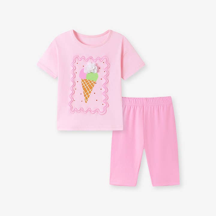 Set di abbigliamento estivo per bambine con maglietta a maniche corte e pantaloni con motivo a cartoni animati. per la vendita all'ingrosso da parte di MyKids-USA®