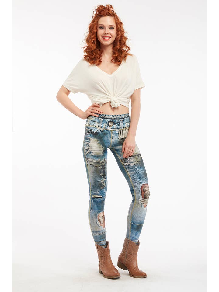 IPNG Design - Vente Legging tendance – femme - Legging à imprimé jean déchiré - Basique1