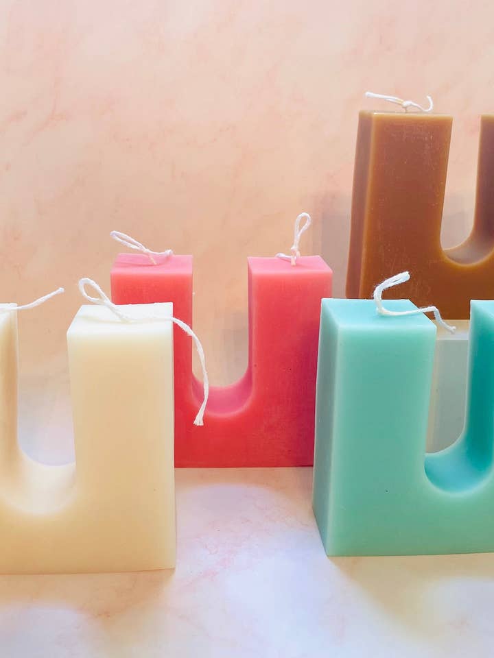 Giant ‘U’ Beeswax Candle for wholesale by Maple + Love
