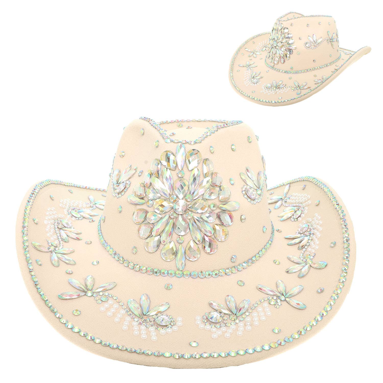 SP Sophia Collection - Wholesale Cowboy Hat - Women's - Sombrero Style Cowboy Hat with Crystal and Pearl Accents1