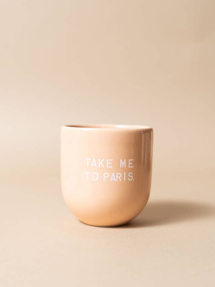 Taza Sisi de cerámica hecha a mano con frase «Take Me to Paris» para venta al por mayor de Sisi, house of style BV