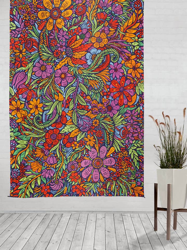 Colgador de flores exuberantes para tapices 3D empaquetados al por mayor para venta al por mayor de Sunshine Joy