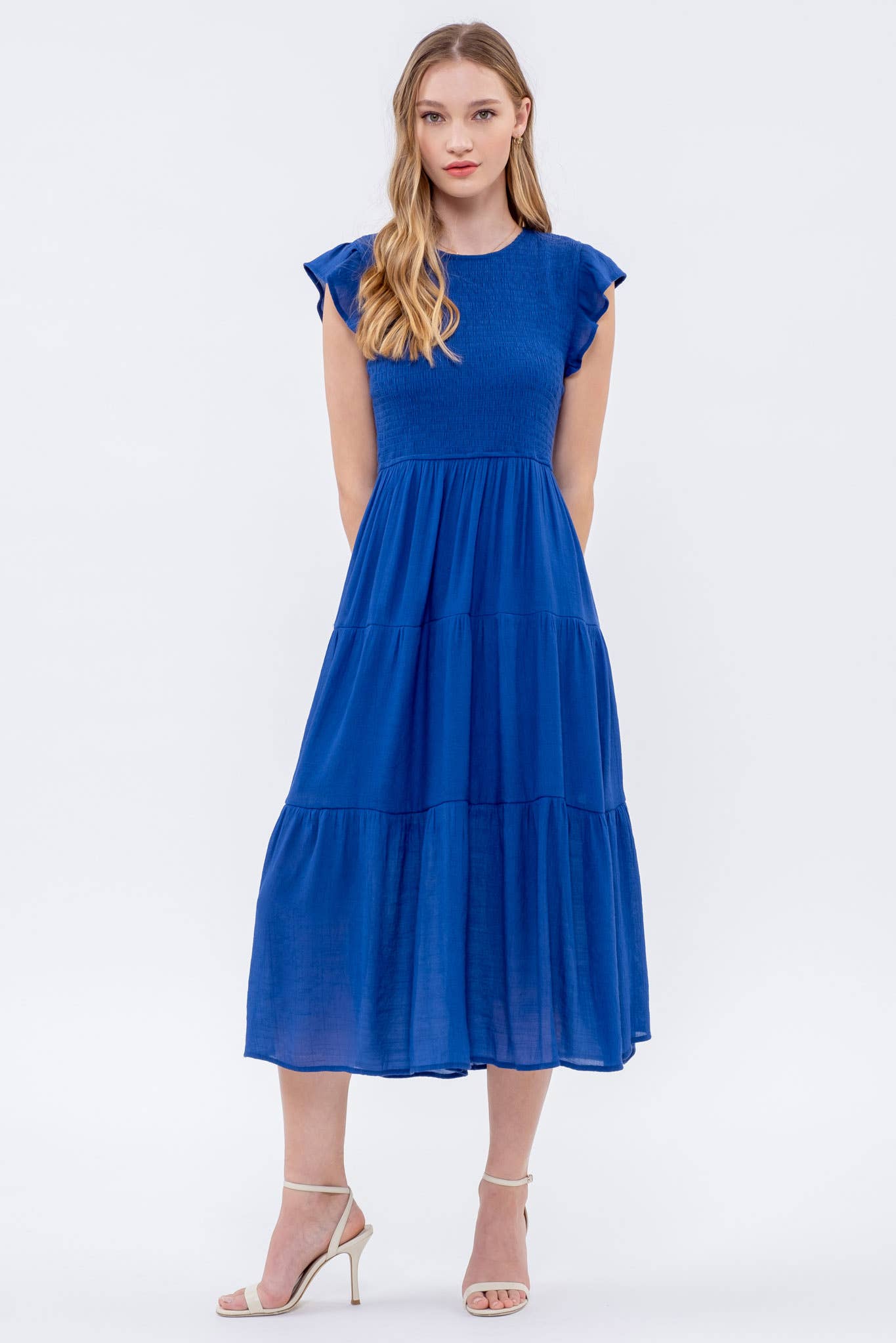 Blu Pepper - Venta al por mayor Vestido - Mujer - Vestido midi con volantes y cuerpo fruncido65