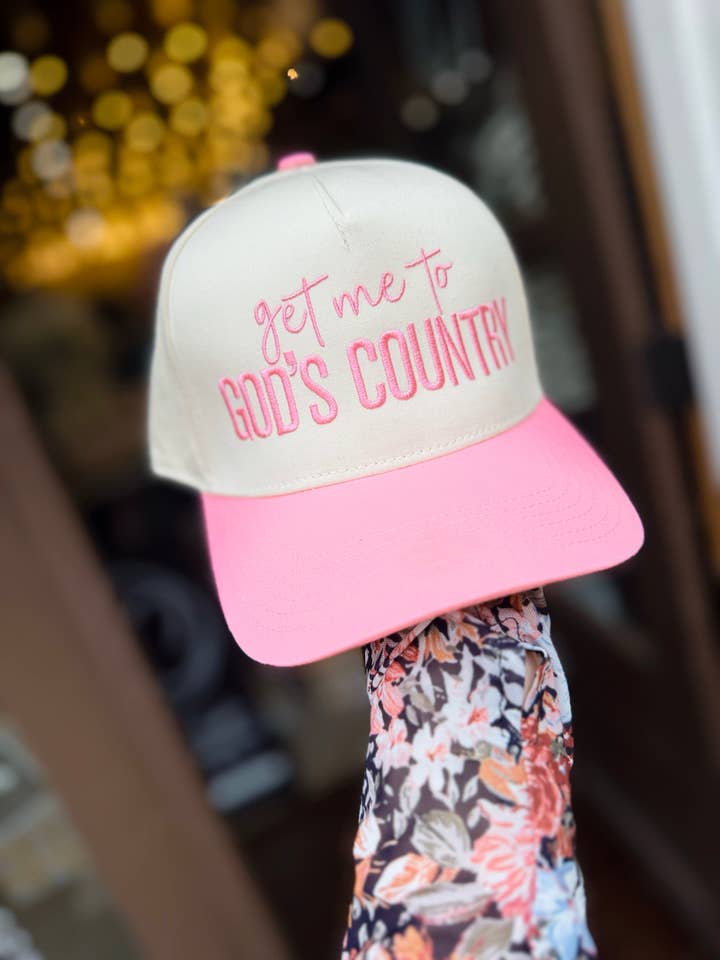 Get Me To God's Country Trucker Hat - Pink for wholesale by Embroidery On Main