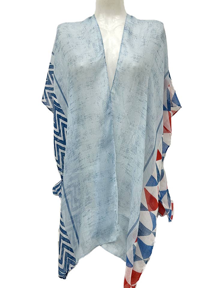 Belle Com'Elle - Wholesale Poncho - Women's - Geometric Design Lightweight Open Beach Poncho/PL24893