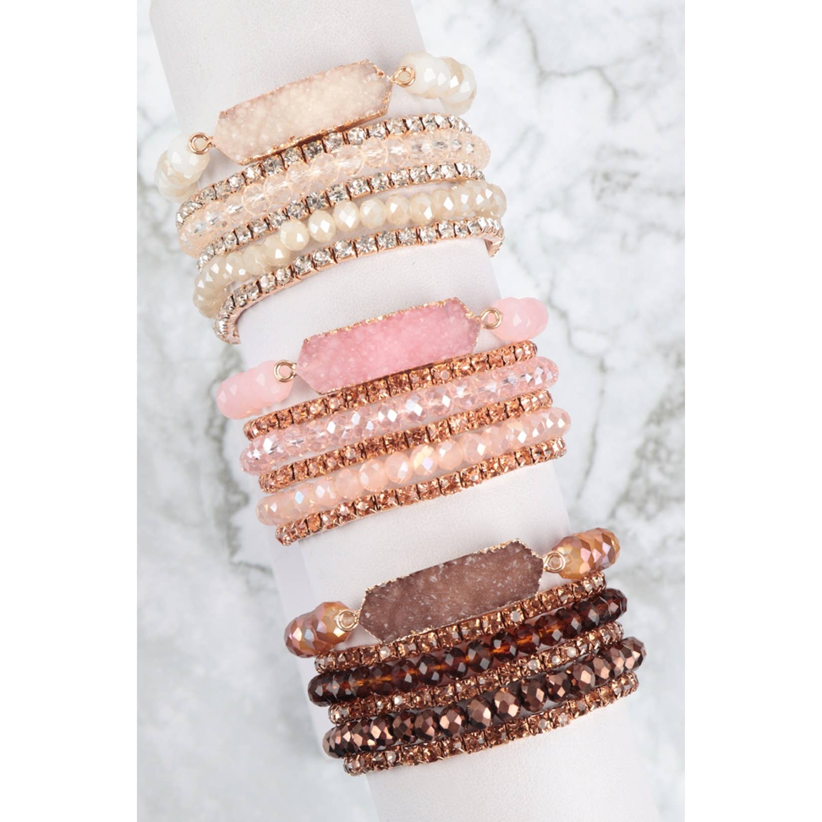 MYS Wholesale Inc - Wholesale Jewelry Set - Druzy Rhinestone Rondelle Beads Mix Stackable Bracelet Set3