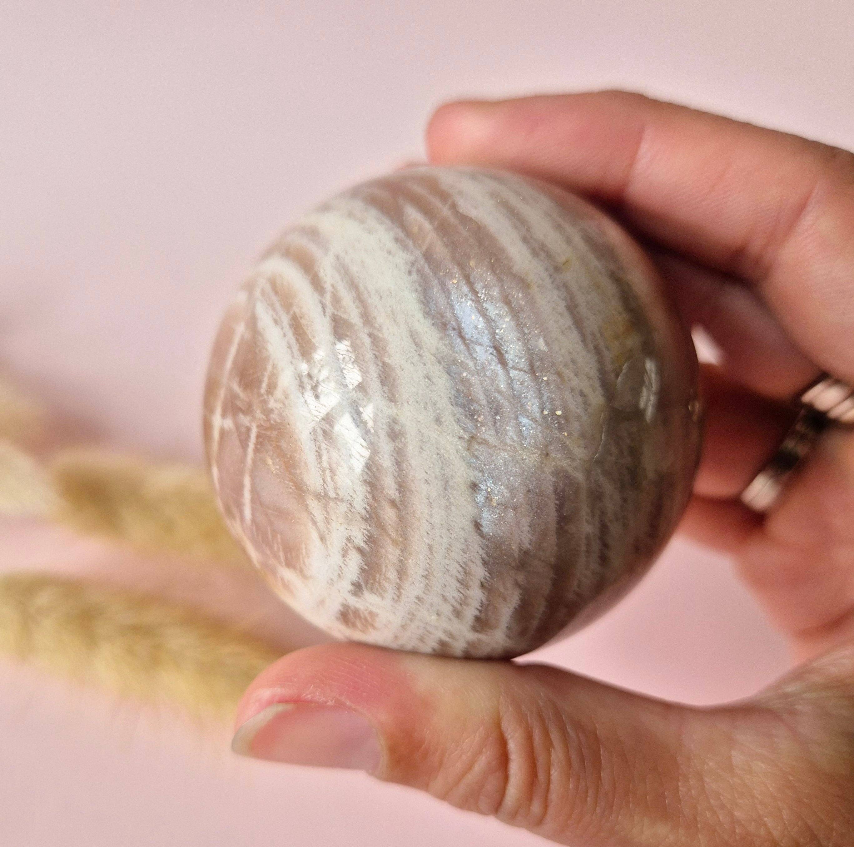 Moonlight Gemstones - Wholesale Spiritual Stone/Crystal - Crystal Gemstone Golden Sunstone Sphere with Blue & Gold Flash | 45–63 mm sphere8