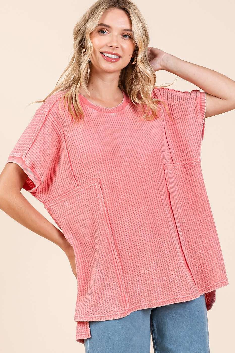 mittoshop - Wholesale Tunic - Women's - MINERAL WASH WAFFLE KNIT SEAM DETAIL TUNIC TOP7