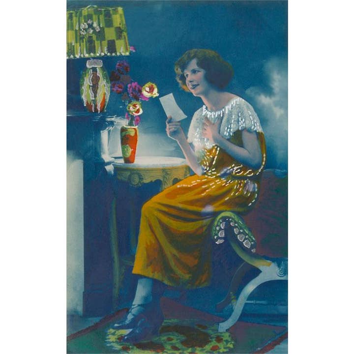 Postcard LT-95 Woman Reading Letter by Lamplight for wholesale by Found Image Press