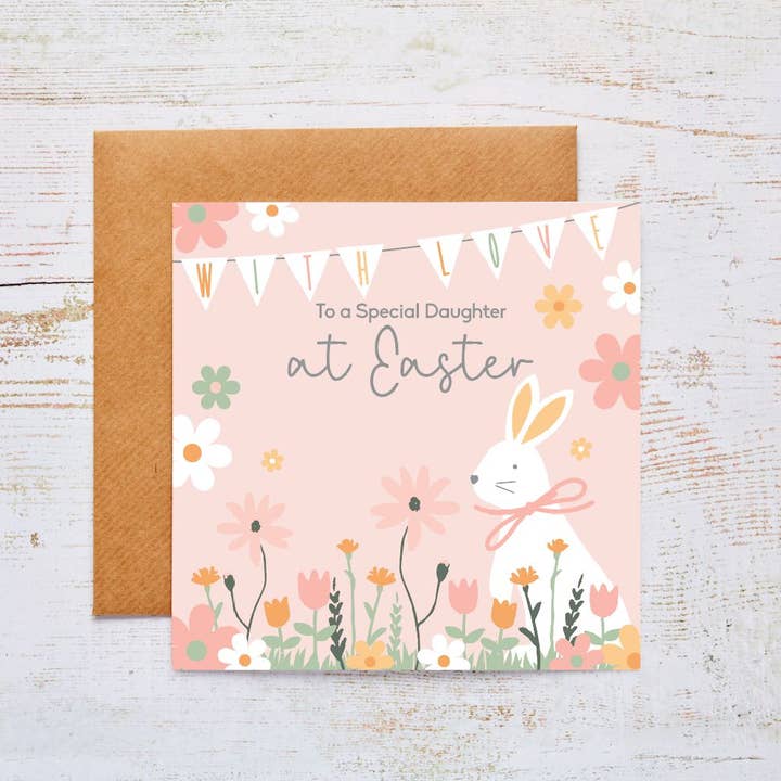 Easter Daughter Card Pink With White Bunny & Bunting for wholesale by Langs