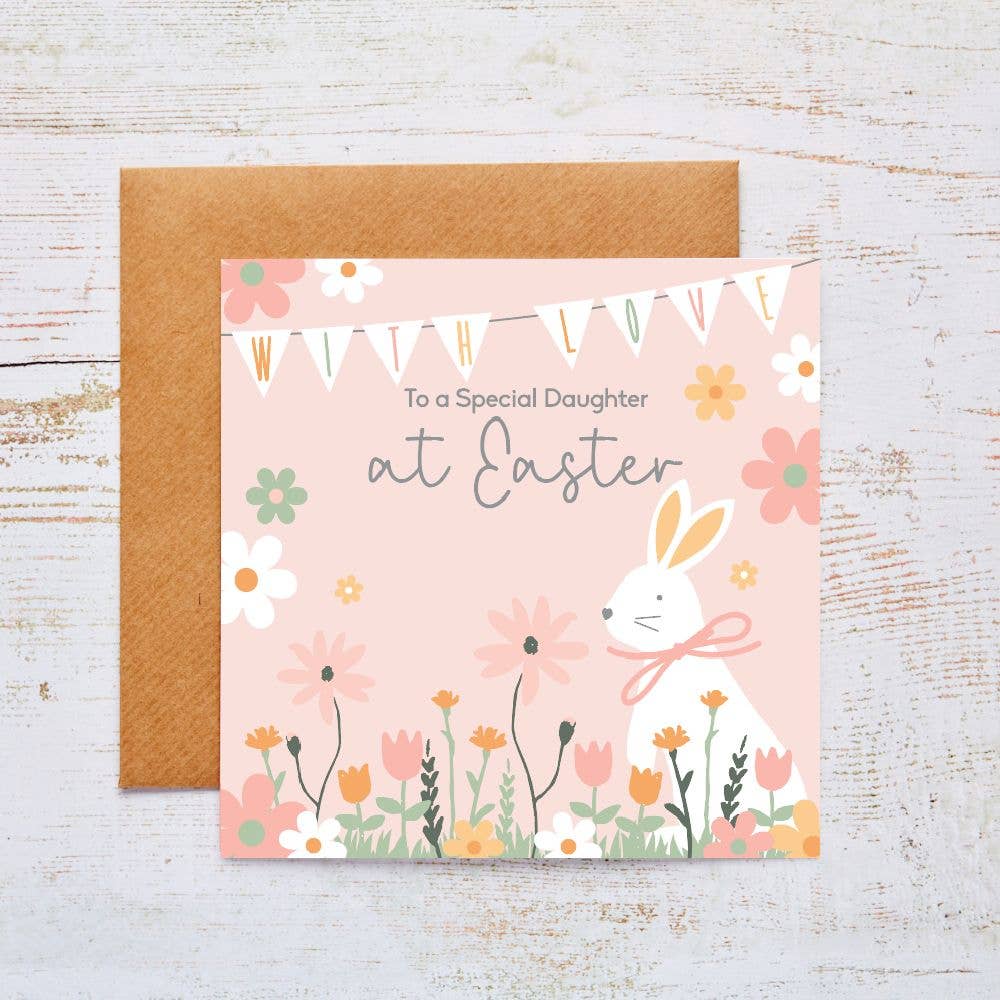 Langs - Wholesale Easter Card - Easter Daughter Card Pink With White Bunny & Bunting