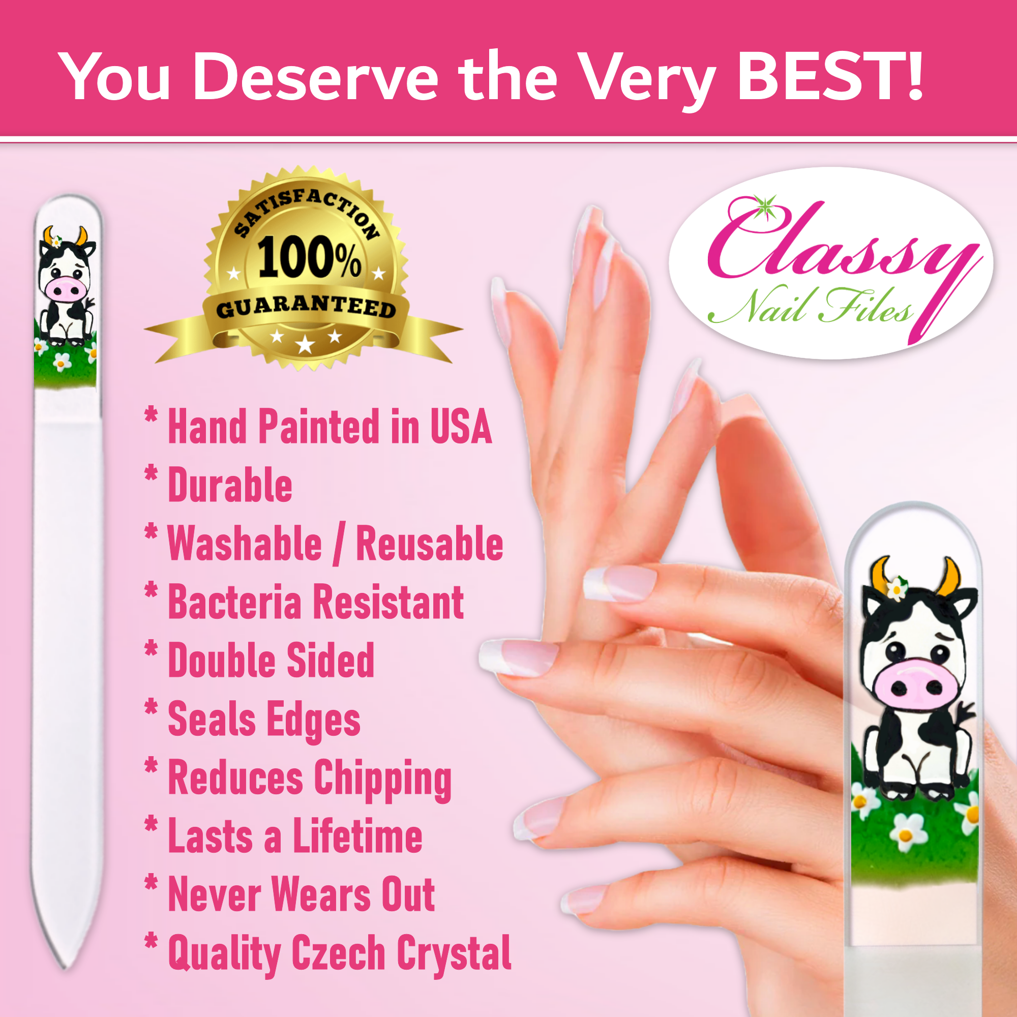 Classy Nail Files - Wholesale Nail File - Moo Cow Holstein Farm Animal Hand Painted Crystal Nail File2