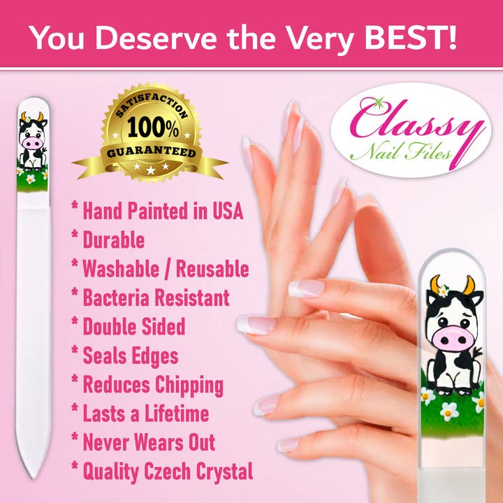 Classy Nail Files - Wholesale Nail File - Moo Cow Holstein Farm Animal Hand Painted Crystal Nail File2