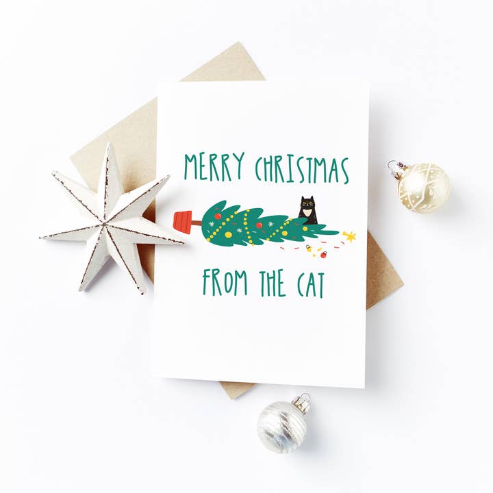 Merry Christmas from the Cat - Christmas Card - Fallen Tree for wholesale by Flash On A String Designs