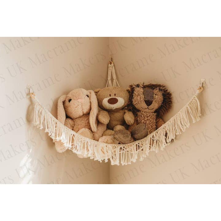 Rede de brinquedos, armazenamento de brinquedos macios, Armazenamento de berçário, Hammo de canto por atacado de Macrame Makers