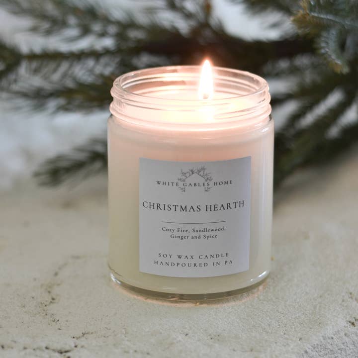 White Gables Home By Aimee Weaver Designs - Wholesale Jar/Filled Candle - Christmas Hearth Handpoured 8 oz. Soy Candle | Made in USA