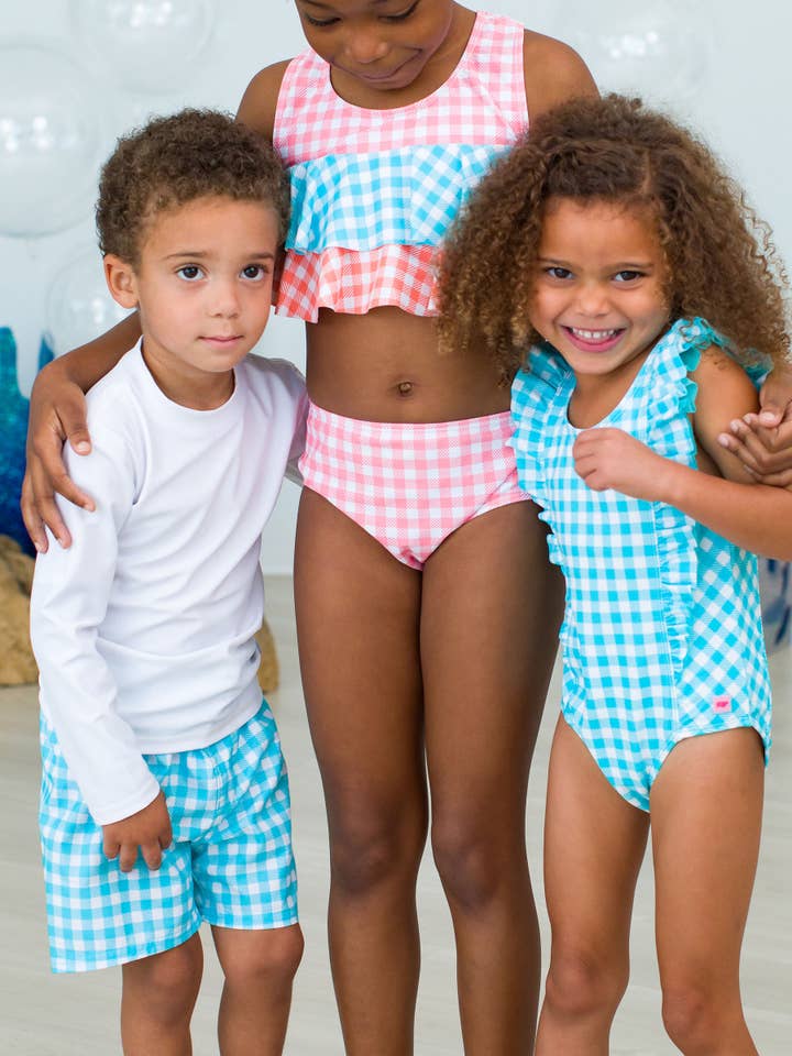 Azul Calções de Banho Xadrez Aqua Brilhante para Rapazes para venda a revendedores na Faire1