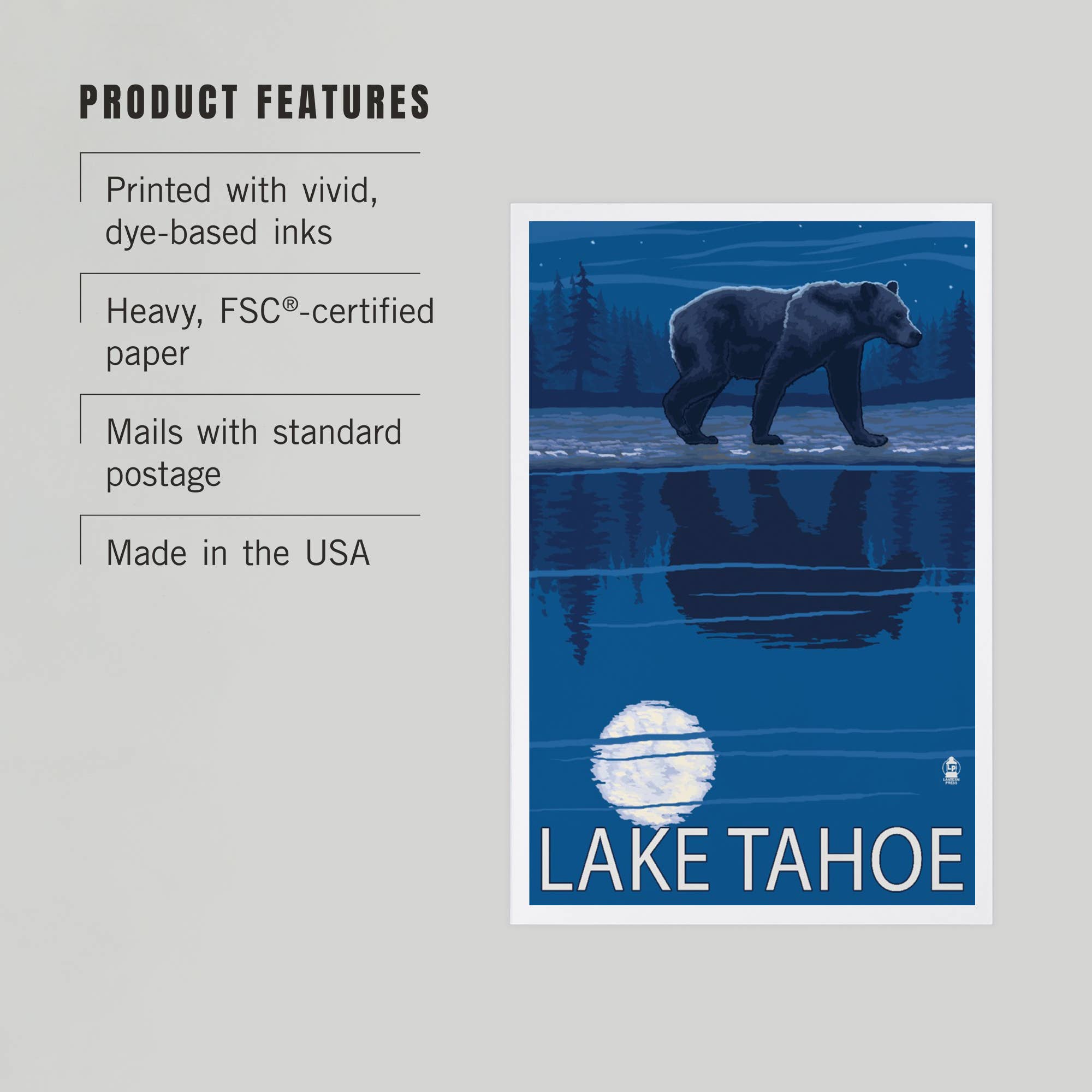 Lantern Press - Vendita all'ingrosso Cartoline - CARTOLINE PREMIUM Lake Tahoe, California, orso di notte2