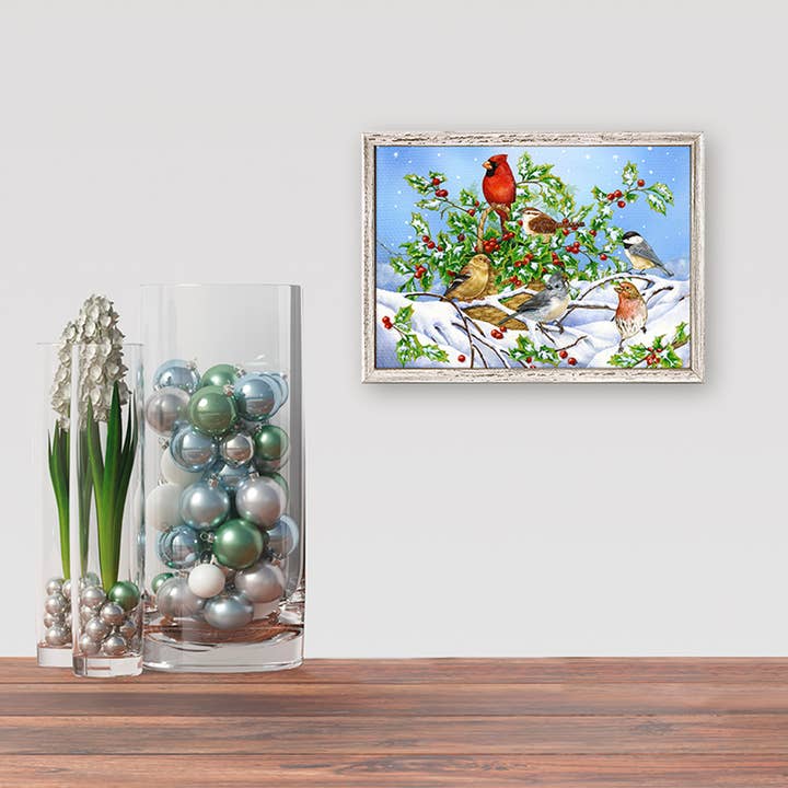 GreenBox Art - Wholesale Christmas Wall Art - Holiday - Holly Birds Mini Framed Canvas