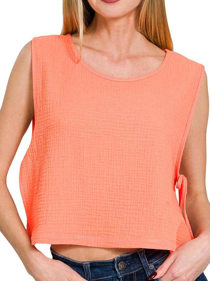Woven Airflow Side Tie Sleeveless Top for wholesale by Vanilla Monkey