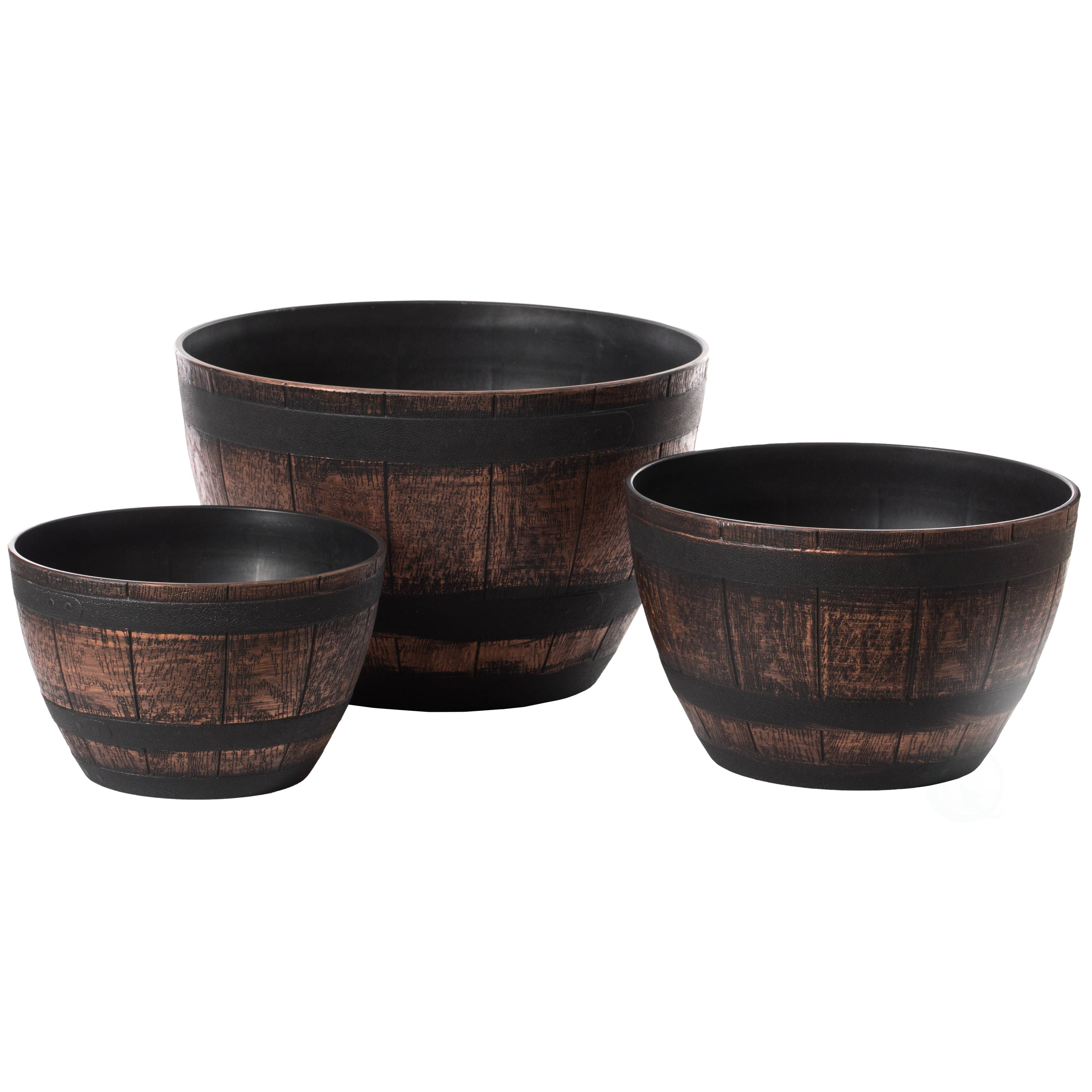 Quickway Imports - Wholesale Plant Pot - Brown Outdoor Rustic Half Barrel Flower Garden Planter Bowl8