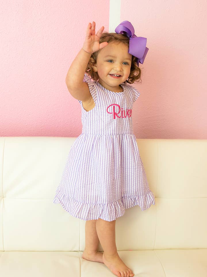 Classic Seersucker Dress- Lavender for wholesale by Love That Cotton