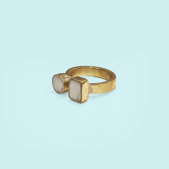 Geo Ring in White - Recycled Brass for wholesale by Swahili Coast
