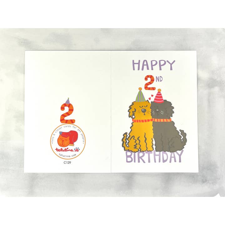 Tatutina - Vendita all'ingrosso Biglietti di auguri - Biglietto di auguri per il secondo compleanno, simpatico biglietto per cane, per il secondo compleanno