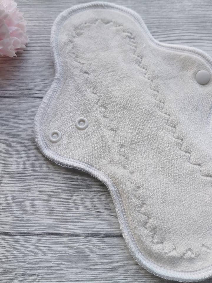 Bamboo velour menstrual cloth pad 26cm, white for wholesale by KKfabricsandcreations