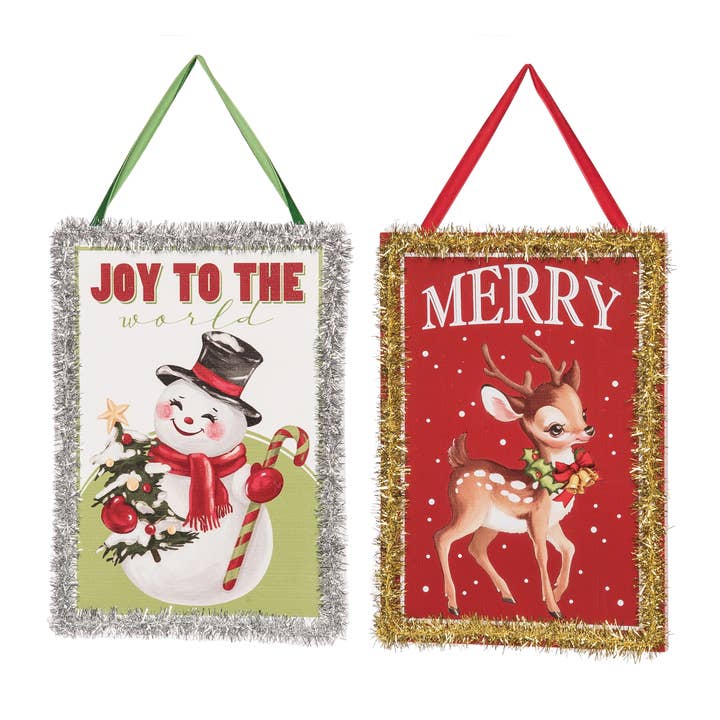 Multicolor MDF Tinsel Ornament Set of 2 for Christmas for wholesale by Transpac