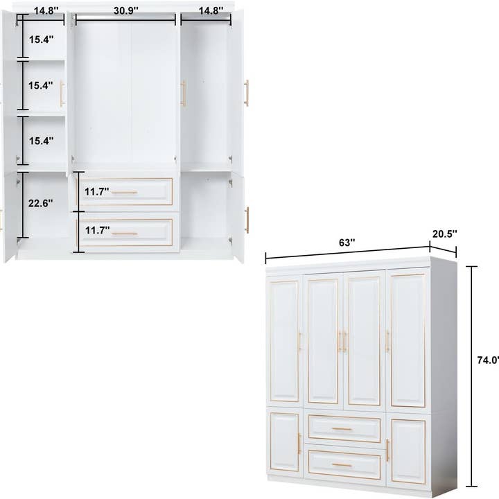 Livelylodge - Wholesale Cabinet - Wooden Armoire Wardrobe Closet Cabinet: 4 Door Two Drawers