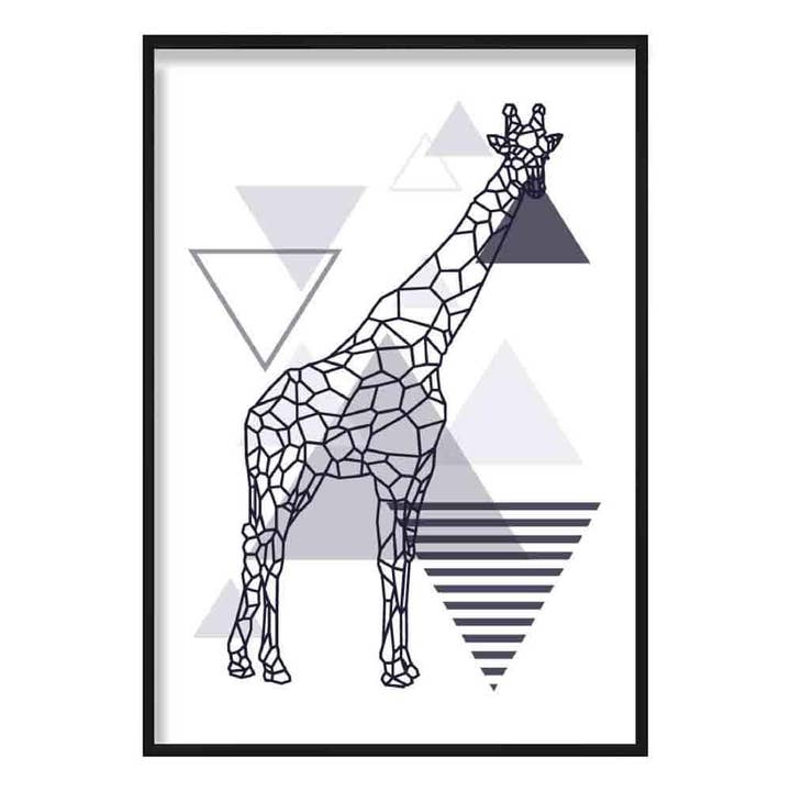 Giraffe Abstract Geometric Scandinavian Navy Blue Poster for wholesale by Artze Wall Art