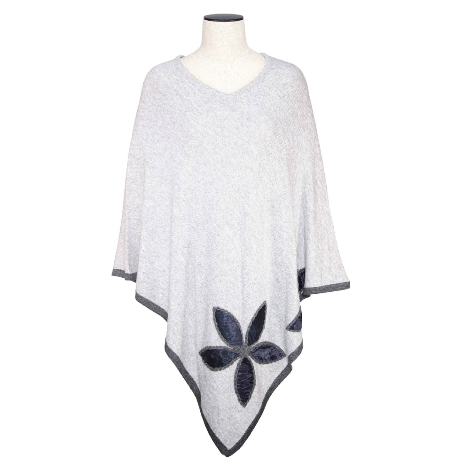 BNB Crafts Inc. - Wholesale Poncho - Women's - Flower Stitched Design Cashmere Poncho (4 Colors)1