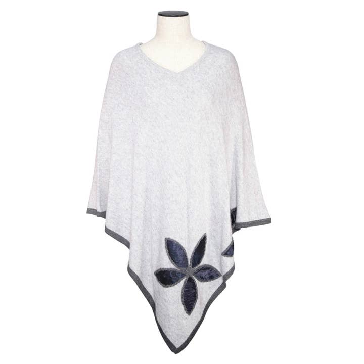 BNB Crafts Inc. - Wholesale Poncho - Women's - Flower Stitched Design Cashmere Poncho (4 Colors)1