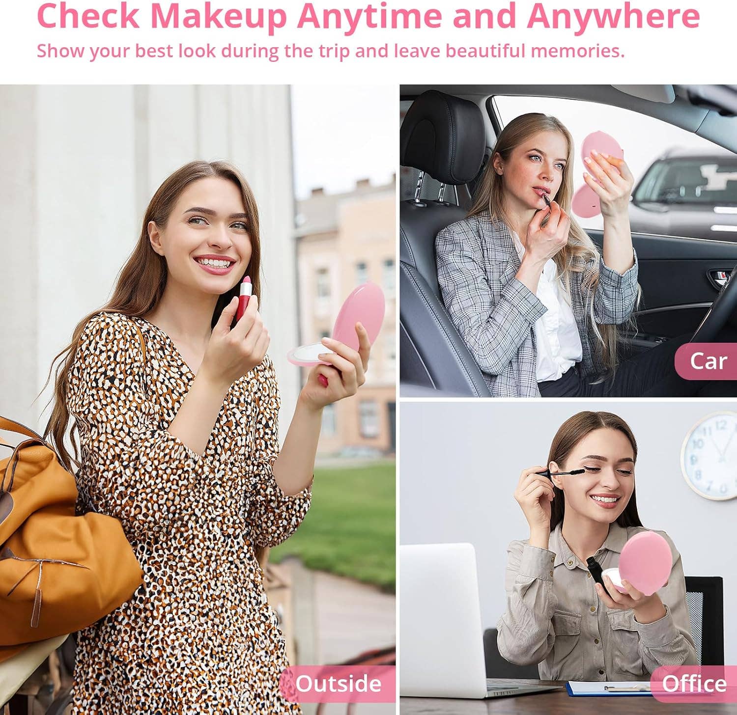  Pack Mix Match Colors  Led Lighted Folding Small Mirror with 3 Color Light for wholesale on Faire10