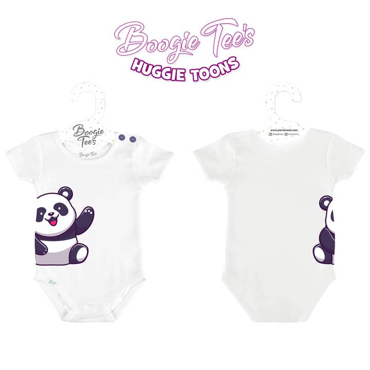 T-shirt Baby Panda bianca Boogie Huggie Toons con bottone fucsia per la vendita all'ingrosso da parte di Boogie Toes