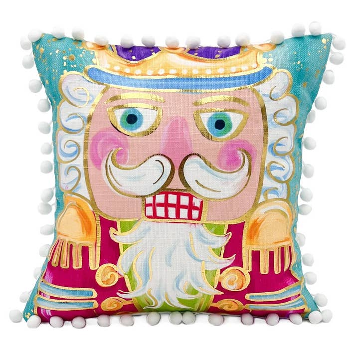 Almofada Turquesa Sr. Quebra-Nozes em Folha Dourada por atacado de Rachel Brooks Design, LLC