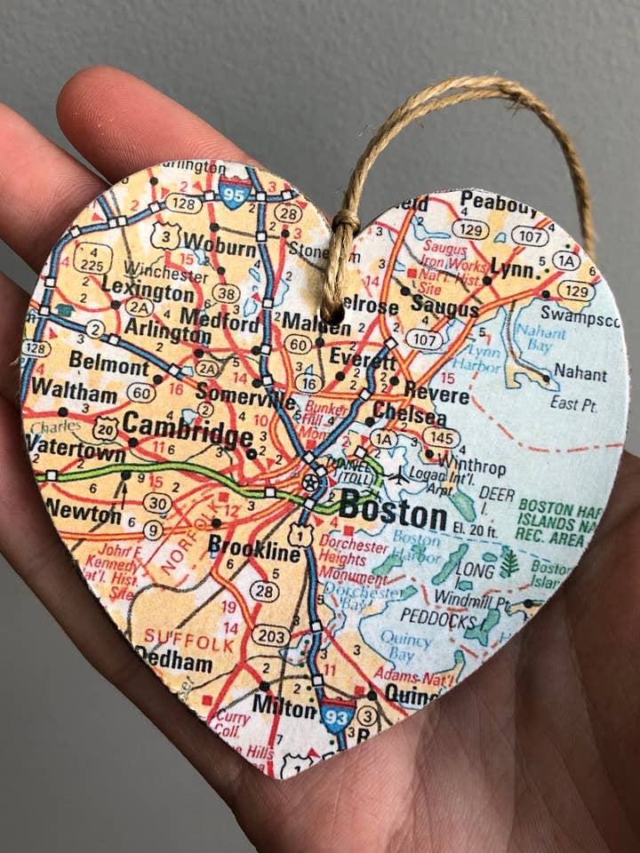 Boston Massachusetts Map Heart Ornament for wholesale by jf.vintage