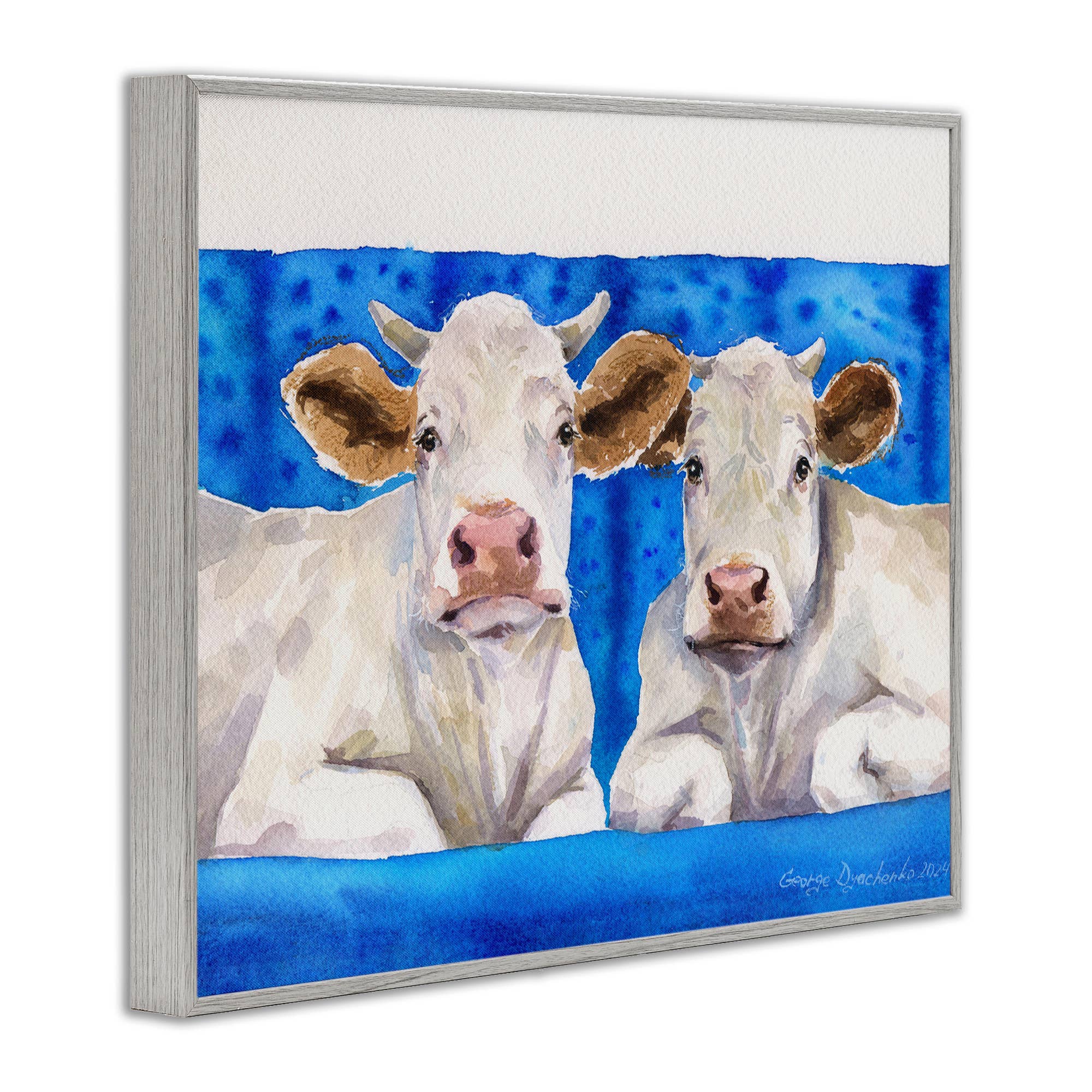 Stupell Industries - Wholesale Wall Sign - Two White Cows on Blue - Framed Wall Art14
