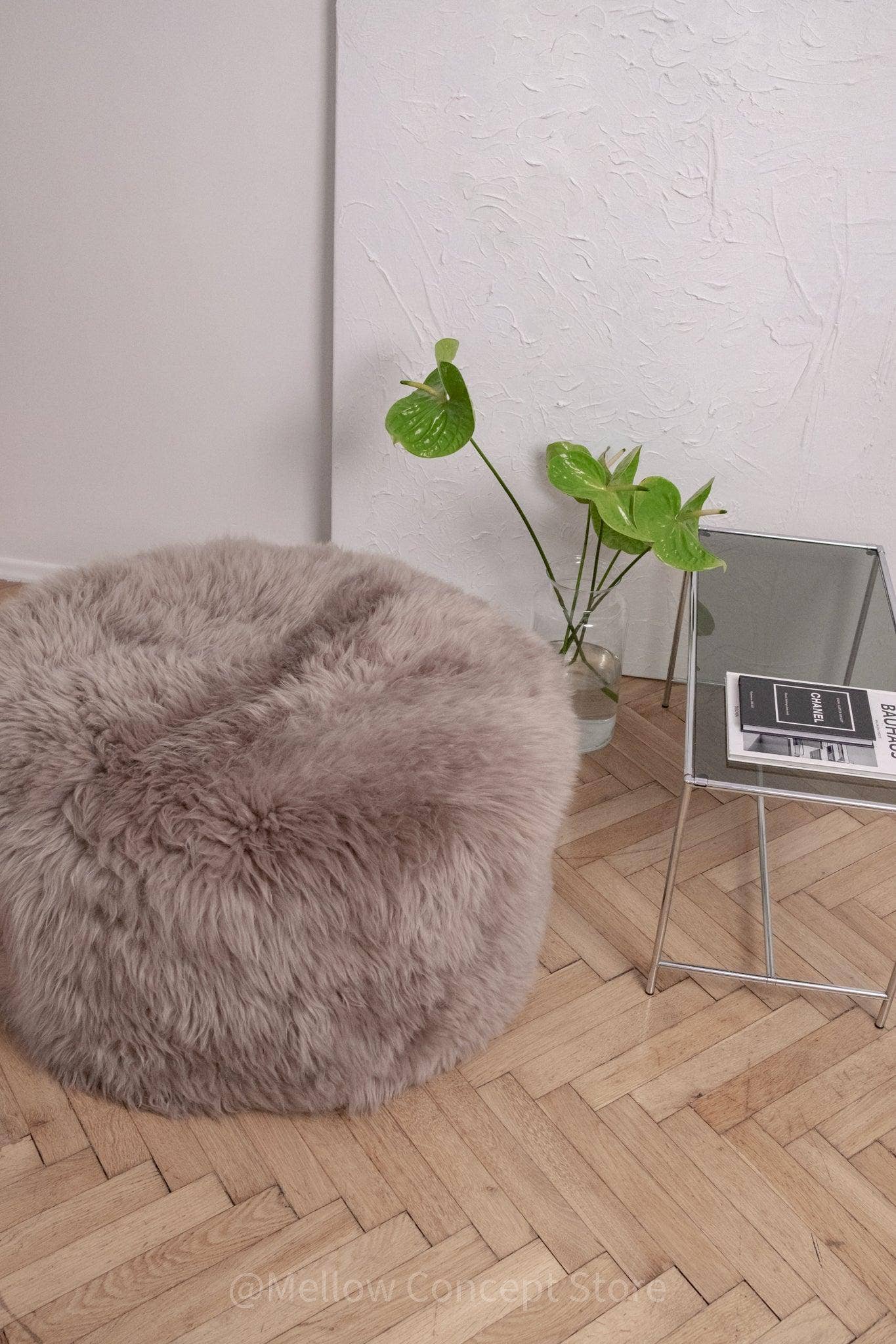 Mellow - Wholesale Pouf - Natural Sheepskin Pouf / Ottoman - Greige1