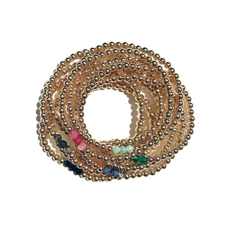 Kaylie Dawn Jewelry - Wholesale Beaded Bracelet - Gemma Handmade Gold Stretchy Bead Bracelet with 3 Gemstones15