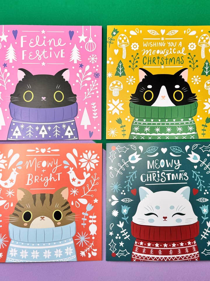 Cozy Cat Christmas Cards - new for 2025 for wholesale by Paper Cat Club