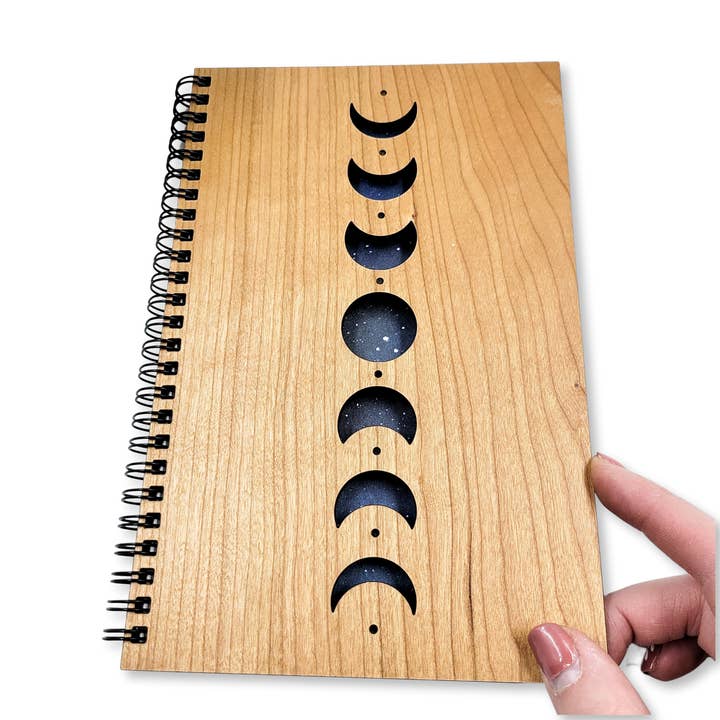 Bumble and Birch - Stationery and Gifts – wholesale Notebook – Moon phases wood journal - stationery, journals, notebook