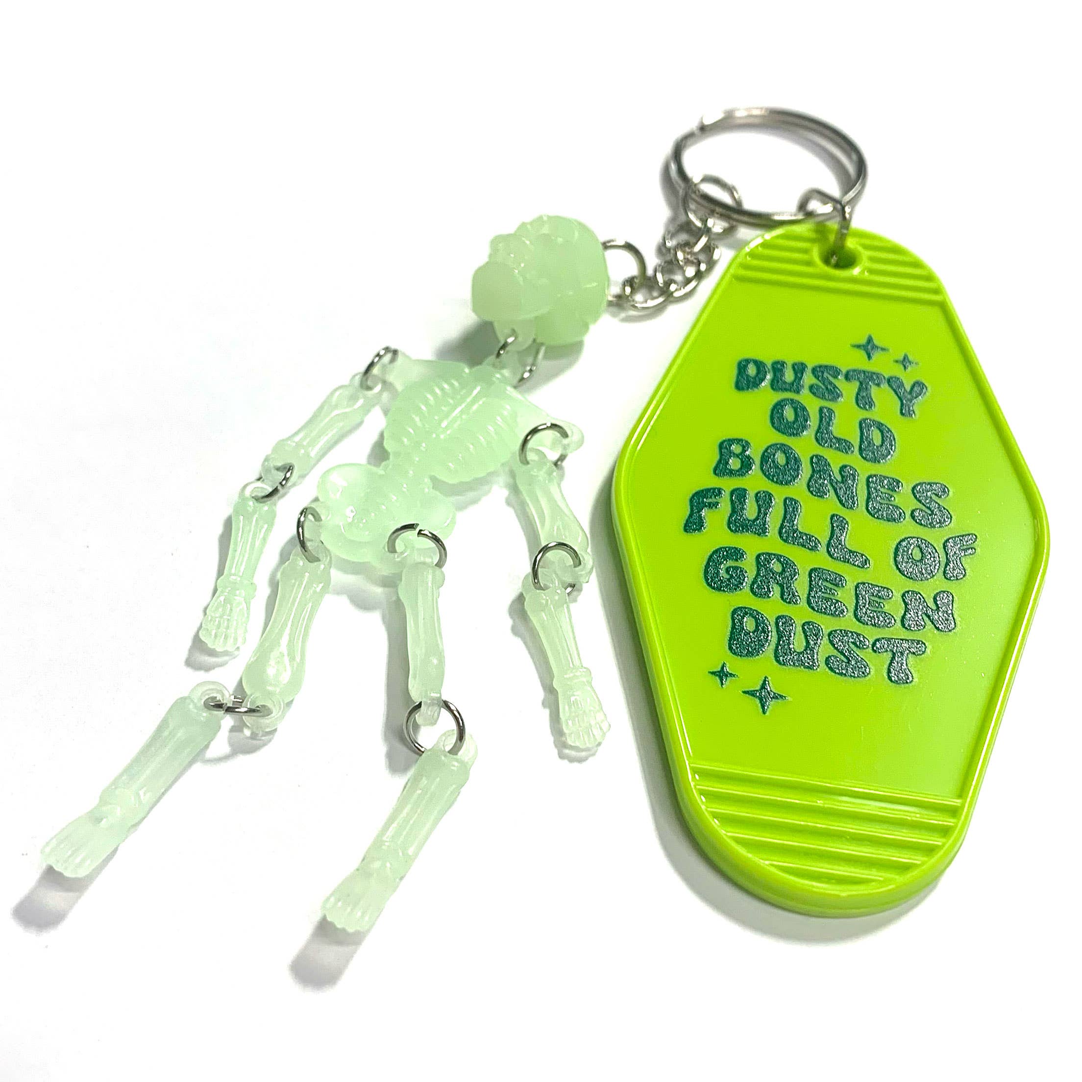 Krystan Saint Cat - Wholesale Keychain - Unisex - Dusty Old Bones Full of Green Dust KOTH Skeleton Keychain2